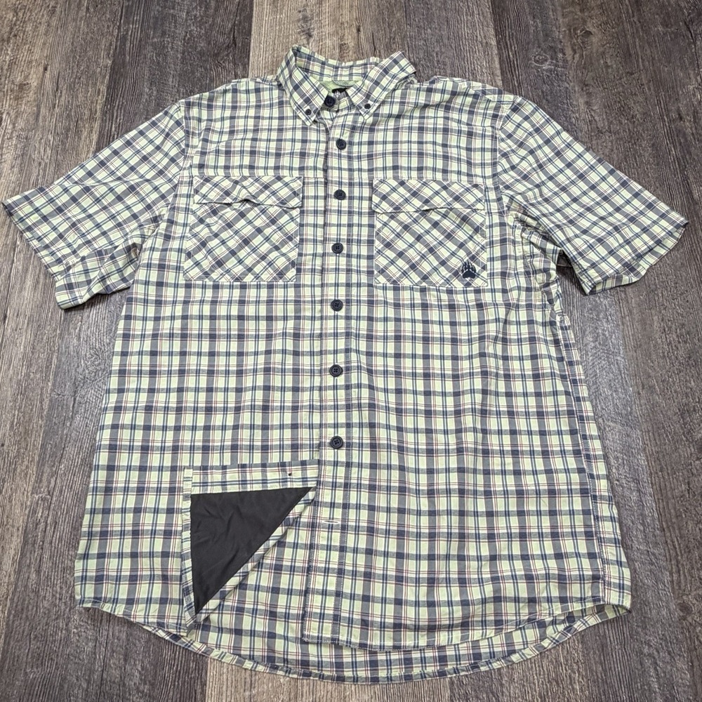 Duluth Trading Alaskan Hardgear Coolmax Plaid Short Sleeve Fishing Shirt Mens LT